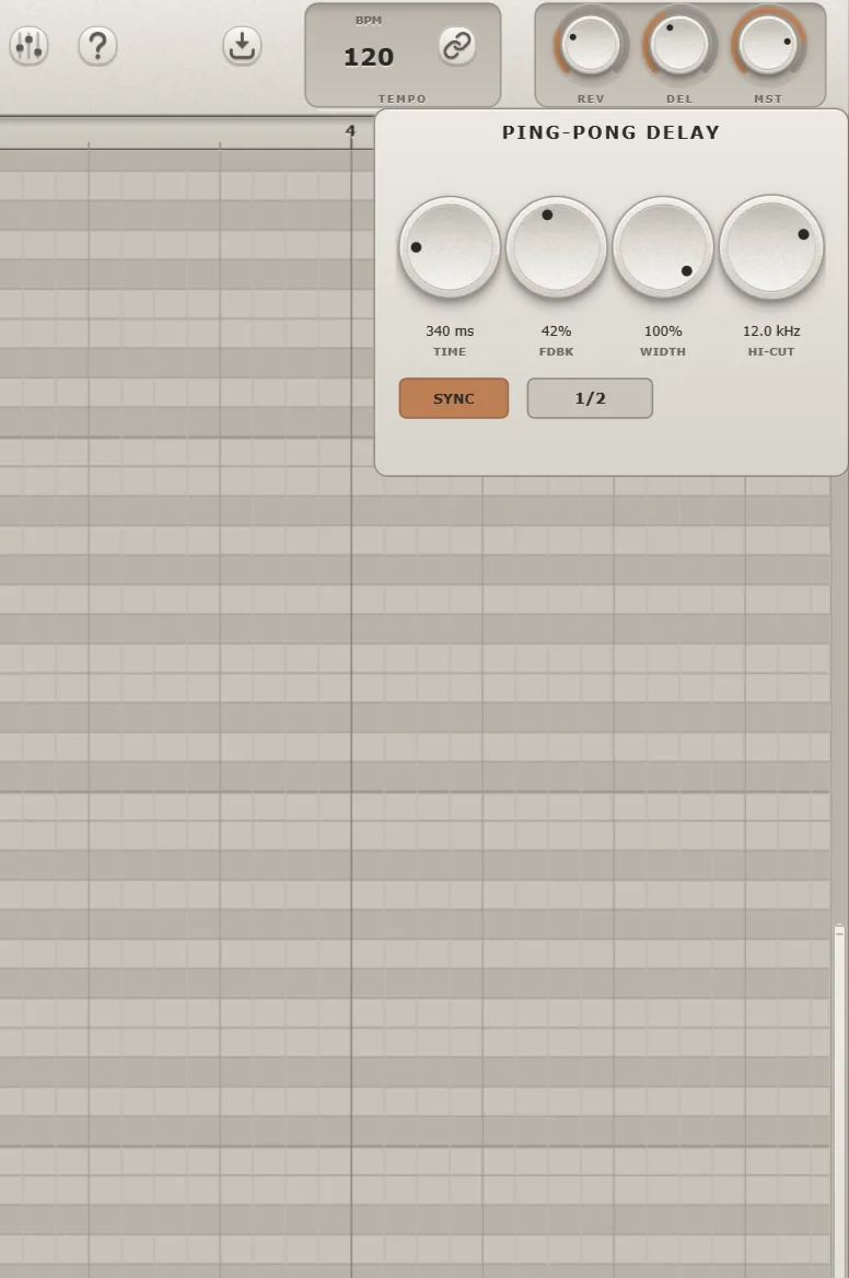 Aurora Melody ping-pong delay with time, feedback, width, and hi-cut controls.
